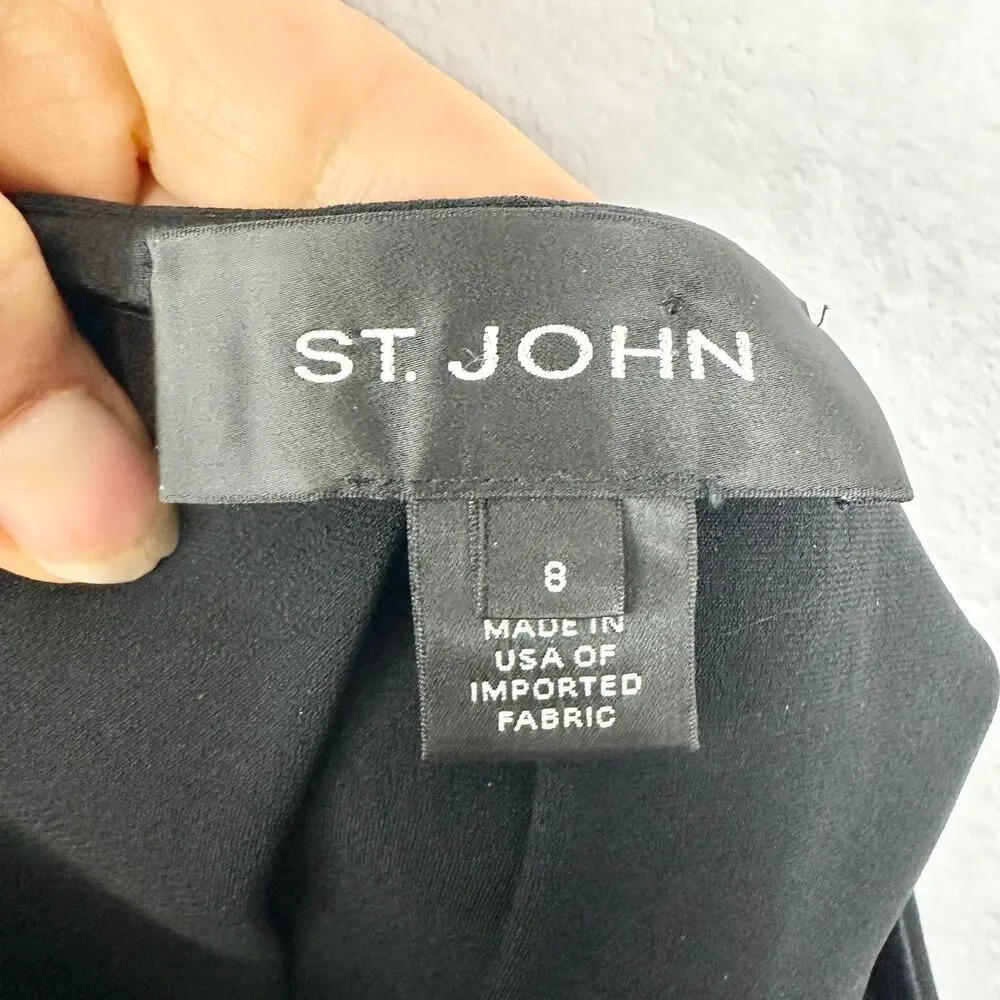 St John Pleated Midi Skirt Size 8 Black Below The Knee A-Line Inverted Pleat